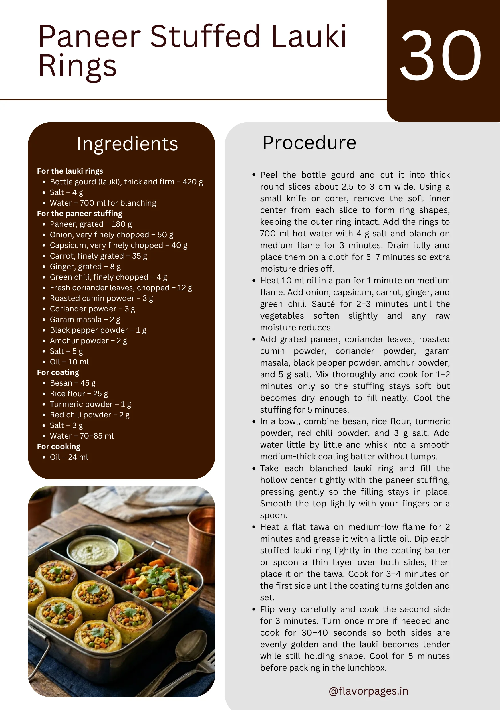 Sample page from 51 Healthy & Nutritious Indian Lunchbox Recipes